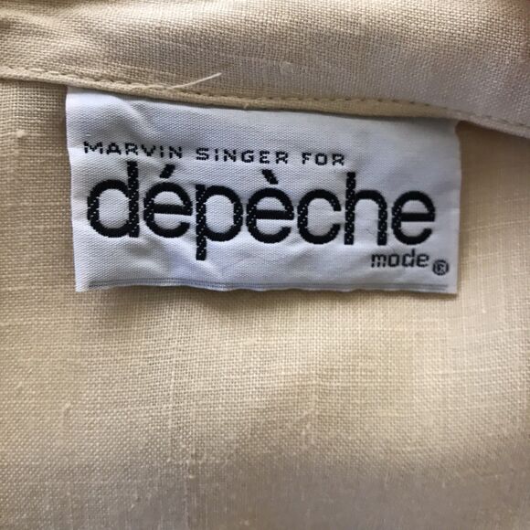 Vintage 1980s Butter Yellow Neutral Linen Dolman Sleeve Chic Midi Shirt Dress L - Picture 10 of 10